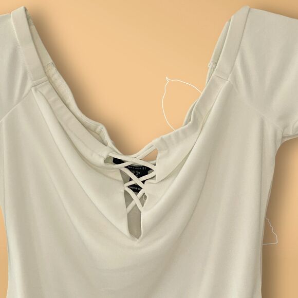 FOREVER 21 Women White Long-sleeve Off The Shoulder Bodysuit Small - Picture 4 of 9